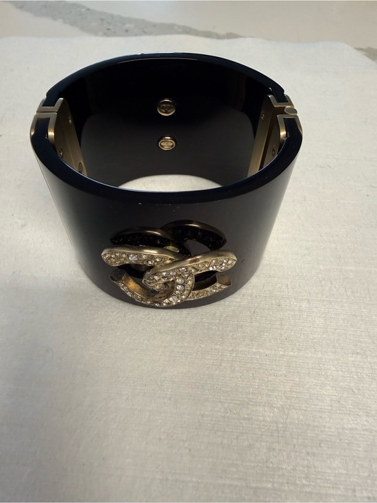 CHANEL Jewelry - 100% Authentic Chanel Crystal-Embellished Black Cuff Bracelet